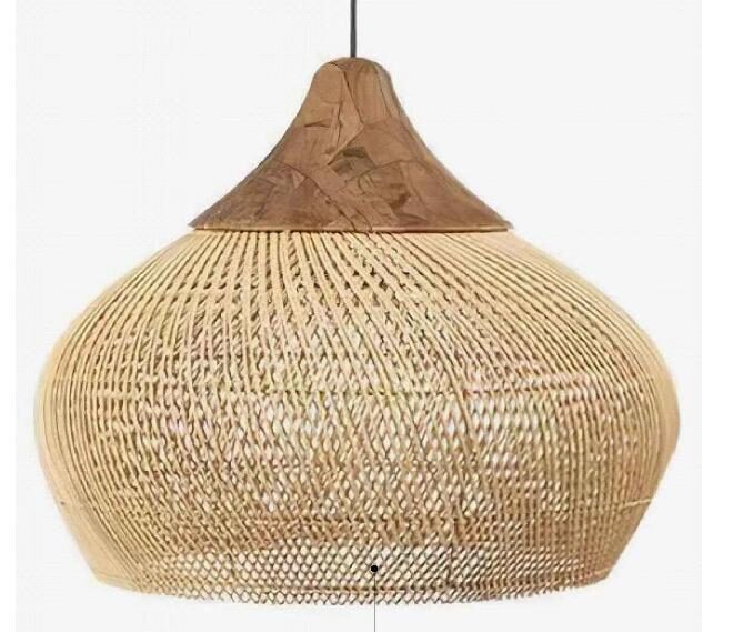 Lámpara colgante Tulipán en rattan y madera